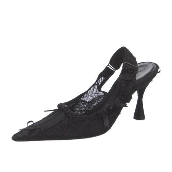 Balenciaga Black Lace Lingerie Bow Slingback Kitten Heels 6.5 - Picture 1 of 5